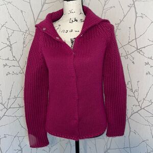 Gap Cardigan Sweater Womens‎ Medium Magenta Pink Excellent Chunky Wool Blend